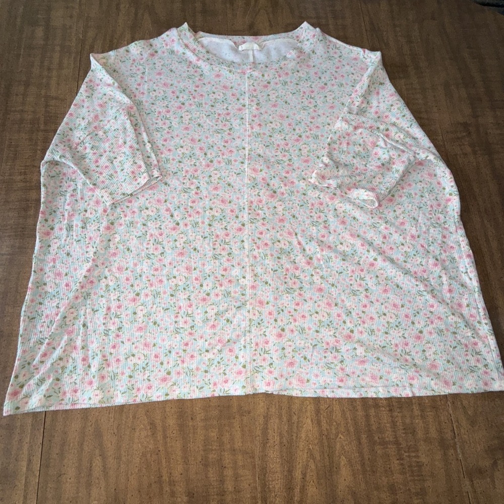 HOPELY Short Sleeve Womens Floral Print Ribbed Knit Top